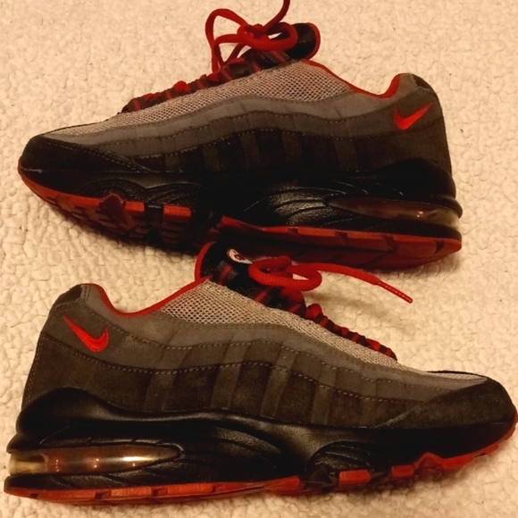 Nike Air Max 95 Suede Gray, Black and Red Sneakers - Picture 1 of 10